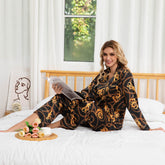 Baroque Chain Print Silk Pajama Set Long Silk Pajamas Silk Two Piece Lounge Set
